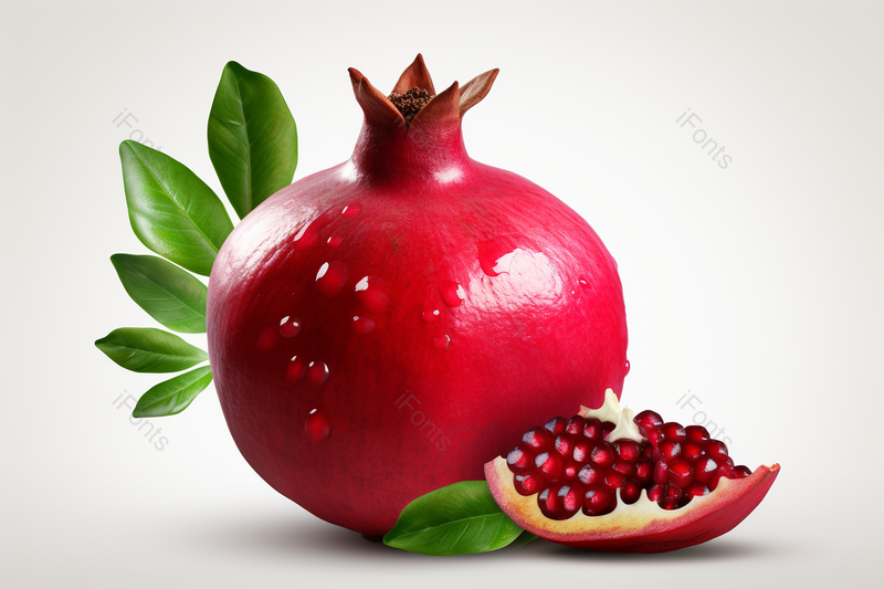 绿叶红色石榴和掰开的石榴石榴籽,高清,摄影图,摄影图片,图片大全,摄影图免费下载